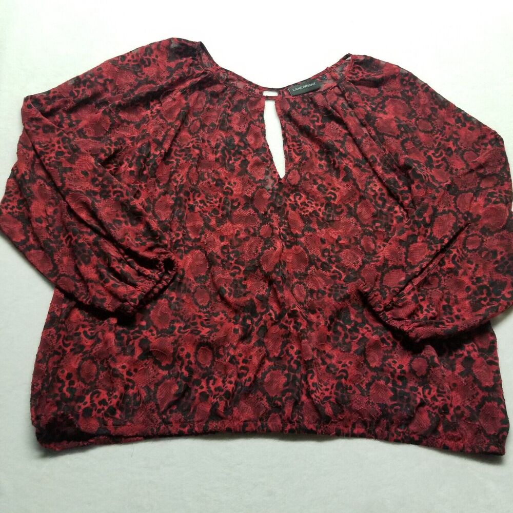 Lane Bryant 22 Top Blouse Balloon Sleeve Sheer Keyhole Whimsigoth Gothic Witchy